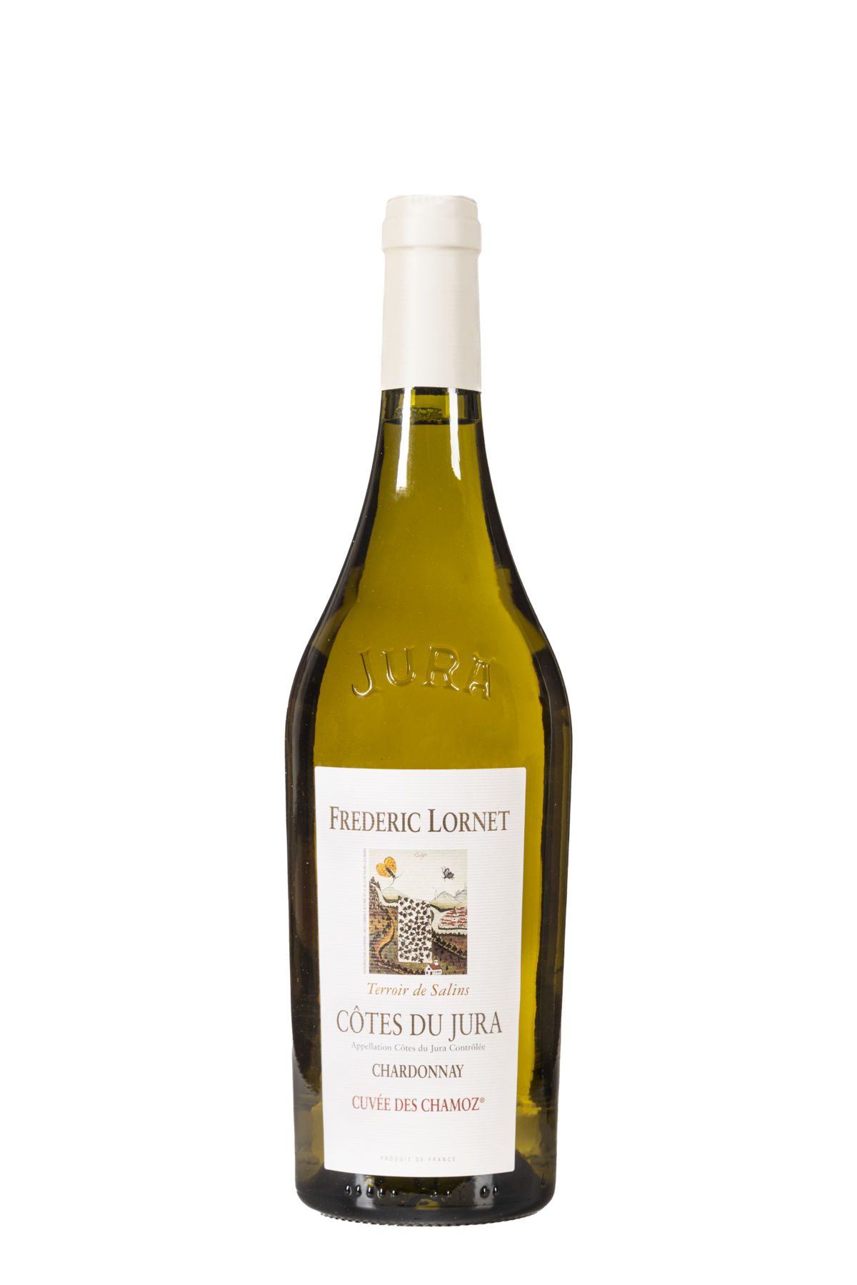 Vue rapprochée de l’étiquette Frédéric Lornet Chardonnay