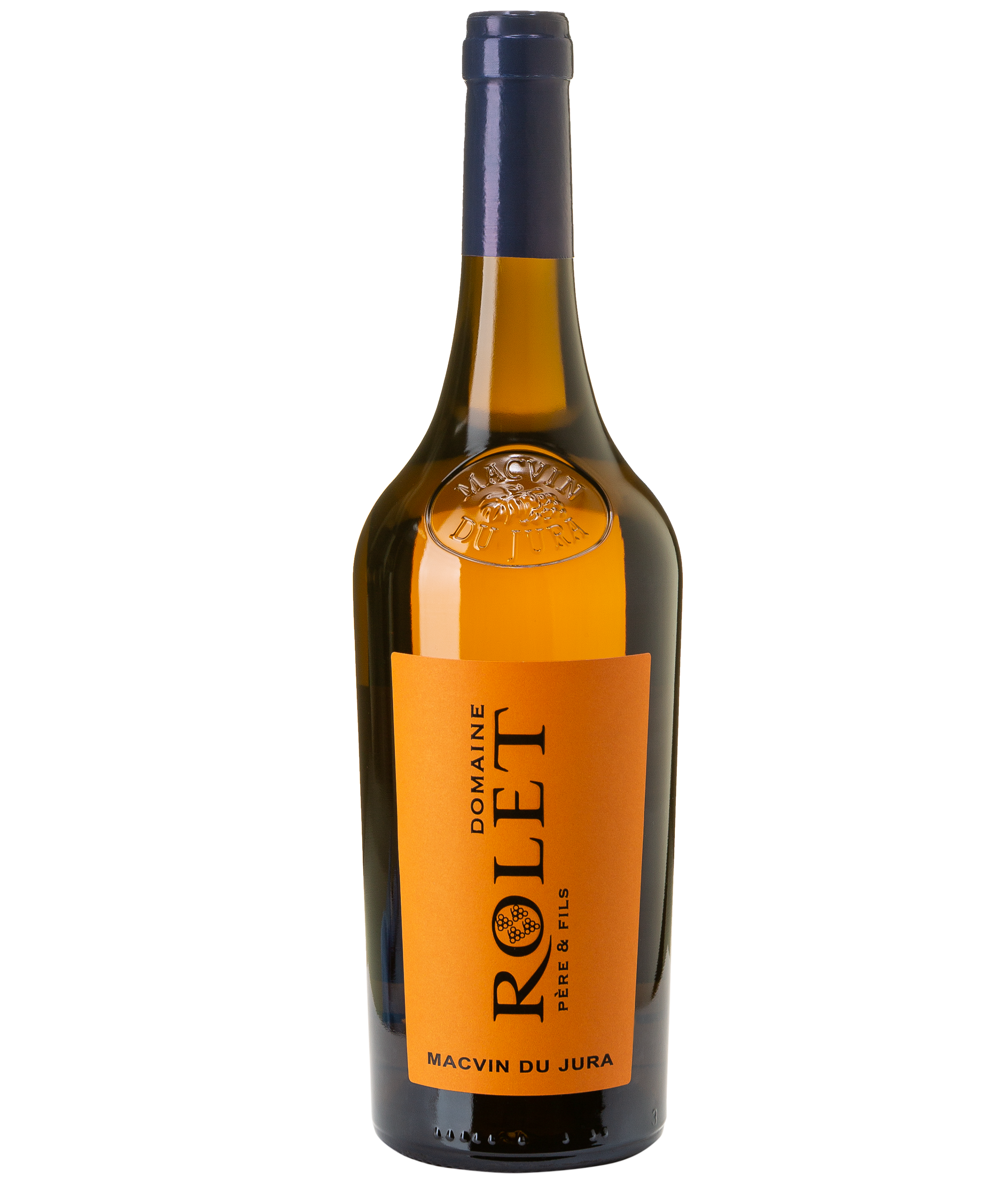 Vue rapprochée de l’étiquette Domaine Rolet Macvin du Jura Blanc