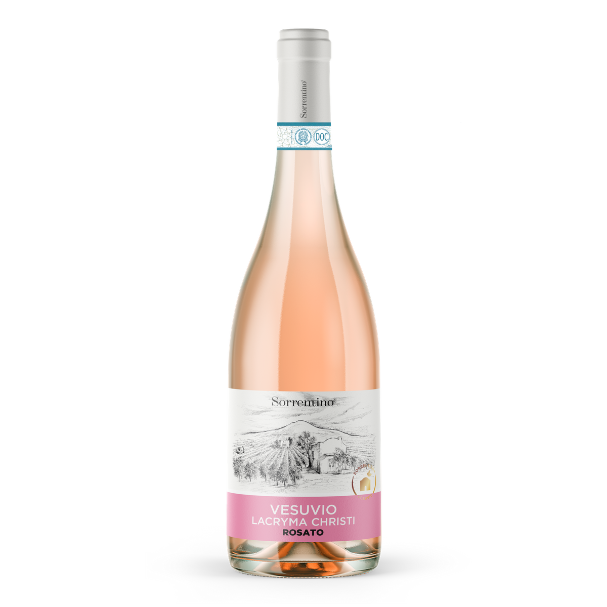 Vue rapprochée de l’étiquette Sorrentino Lacryma Christi Rosato